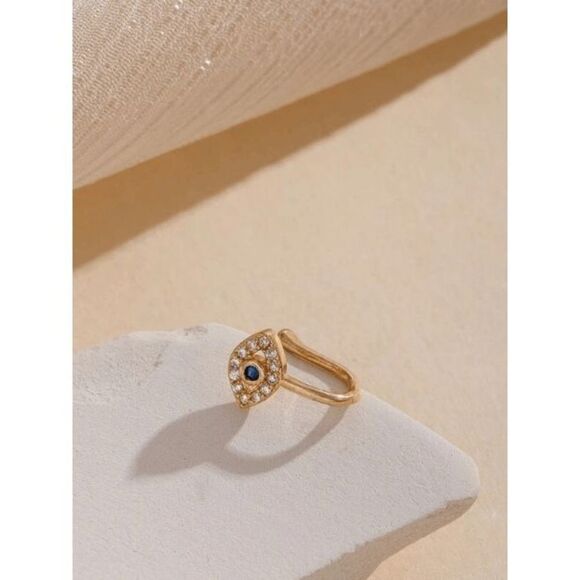 GOLD DIAMOND SAPPHIRE EVIL EYE NOSE CUFF - Picture 2 of 4